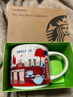 Starbucks England  You Are Here Collection Mug - White with Red & Blue Accents